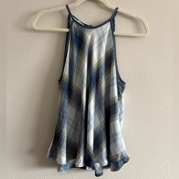 Cloth & Stone Anthropologie High-Neck Swing Tank Top Women’s Small Plaid Blue - Picture 1 of 9